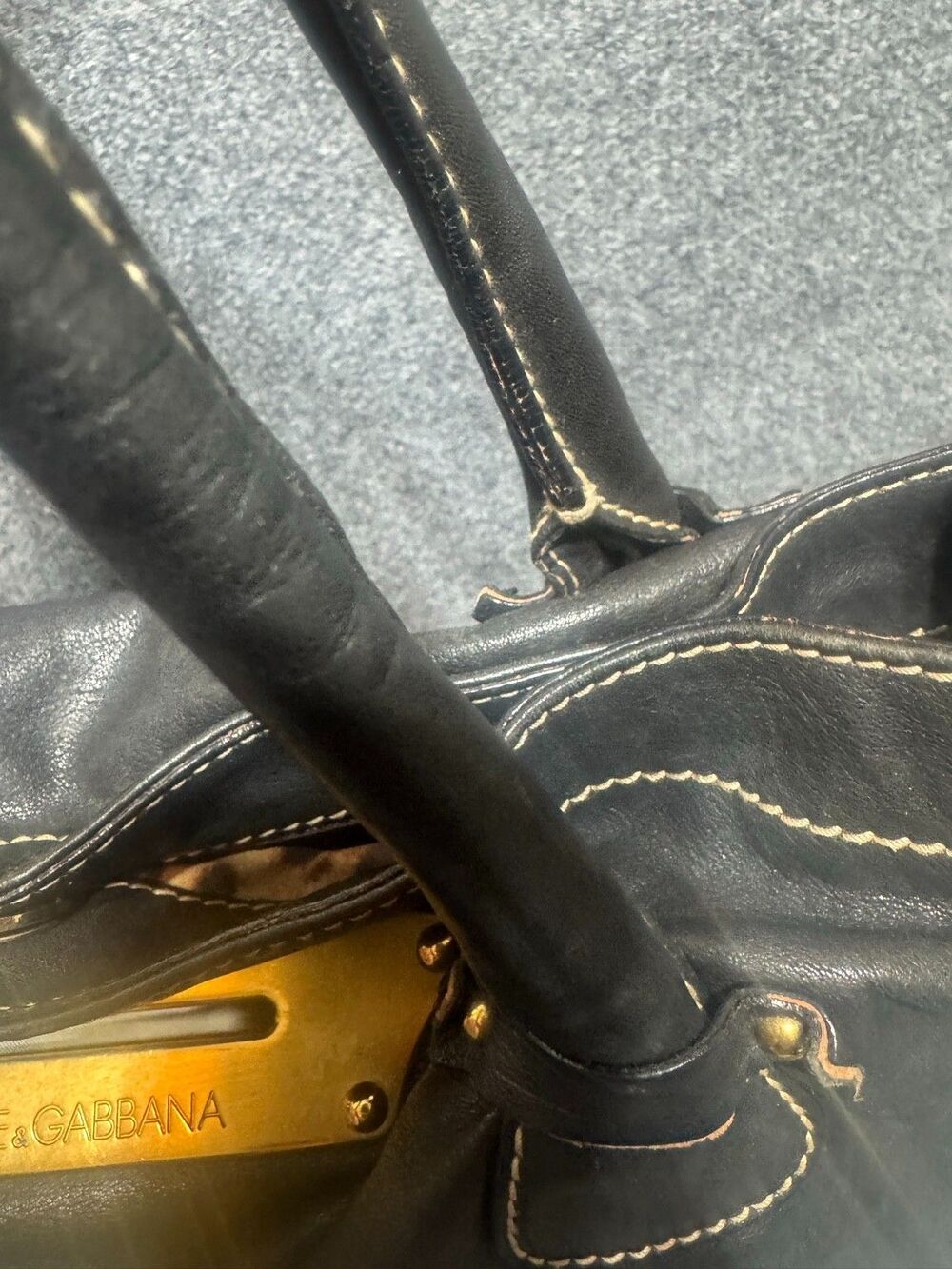 Dolce & Gabbana Large Black Leather Tote Bag Gold Hardware Italy y2k - Picture 4 of 11